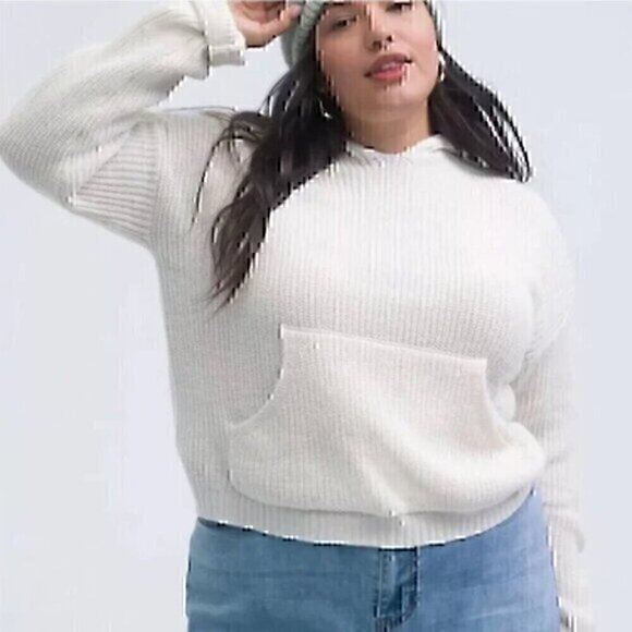 FOREVER 21 + Plus Size Solid Cream Ivory Sweater Material Knit Hoodie Sweatshirt - Picture 1 of 12